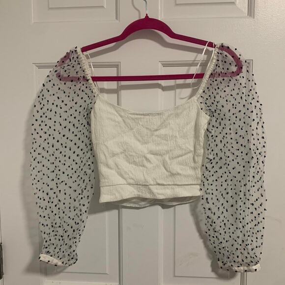 Zara Sheer Bubble Sleeves Crop Top Blouse with Polka Dots Size XS - Picture 5 of 5